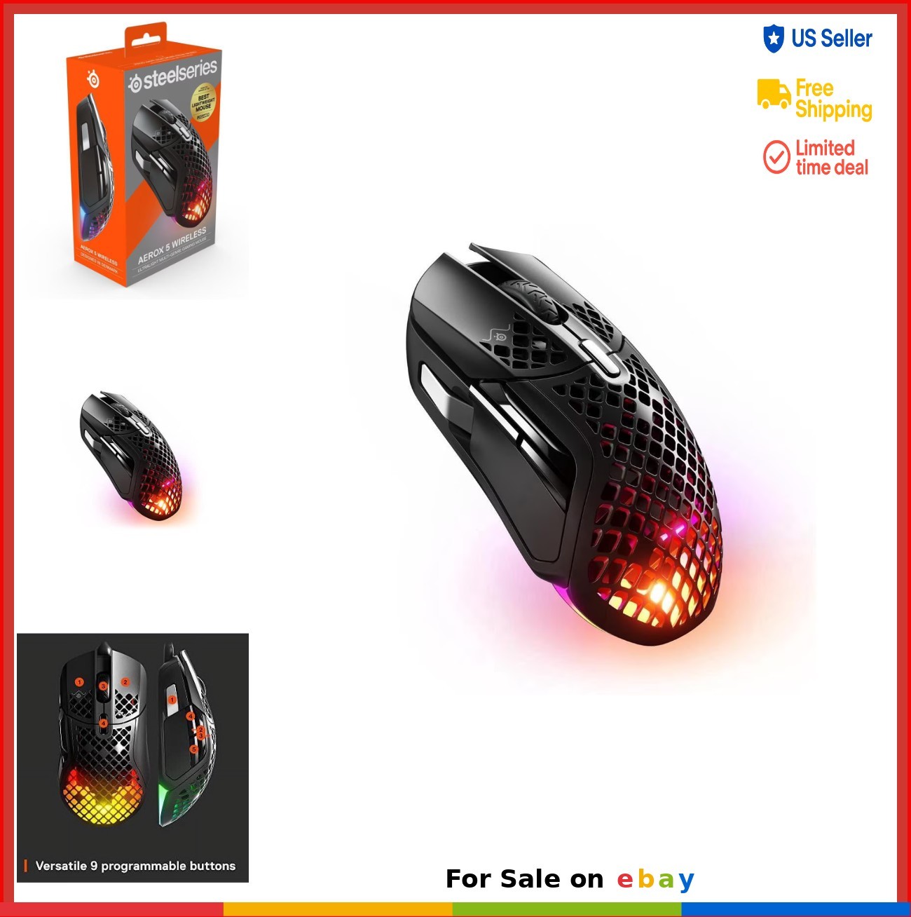 Wireless Gaming Mouse Lightweight 18000 CPI Water Resistant 180 Hour Battery