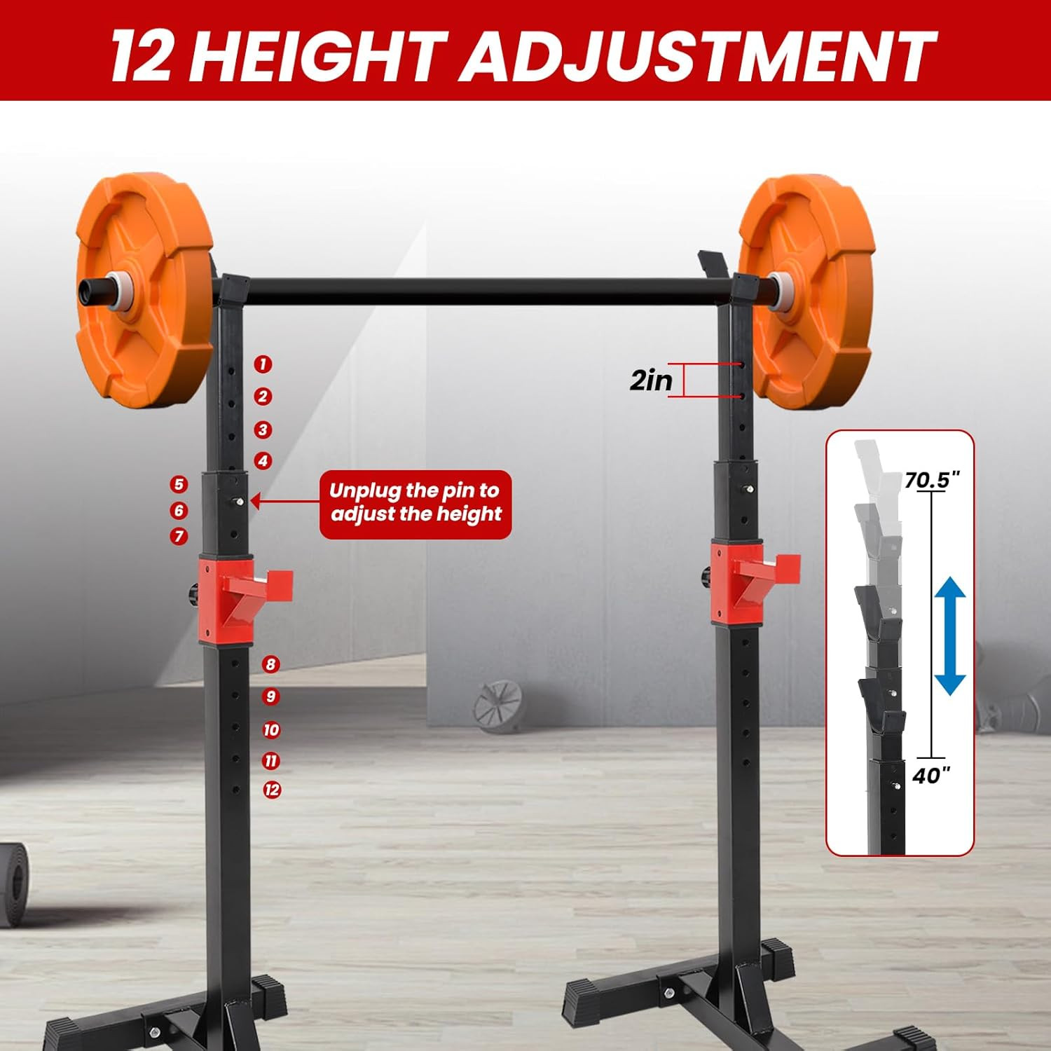 2PCS Squat Rack Adjustable 45"-70.5" Dumbbell Barbell Rack Bench Stand