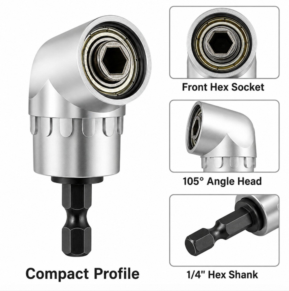 105 Degree Angle Drill Bit Extension 1/4 Hex Right Angle Screwdriver Adapter