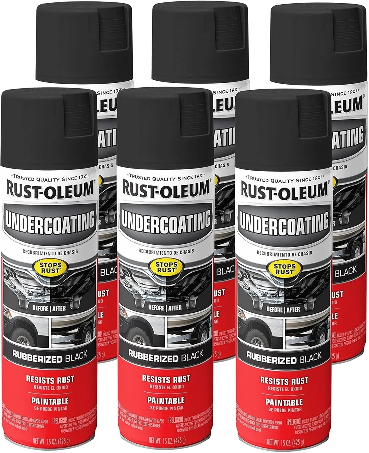 Rust-Oleum 248657-6PK Rubberized Undercoating Spray, 15 oz, Black, 6 Pack