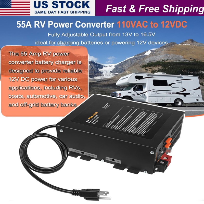 PM4 55A RV Converter with Built-in 4 Stage Smart Battery Charger 110Vac to 12Vdc