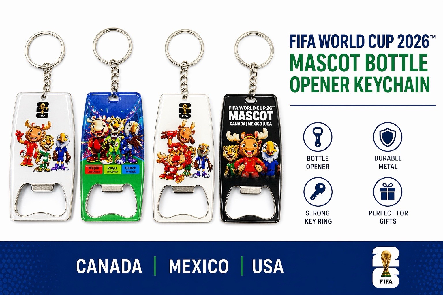 Keychain Bottle Opener Carabiner Clip Metal Sports FIFA World Cup 20264pcs
