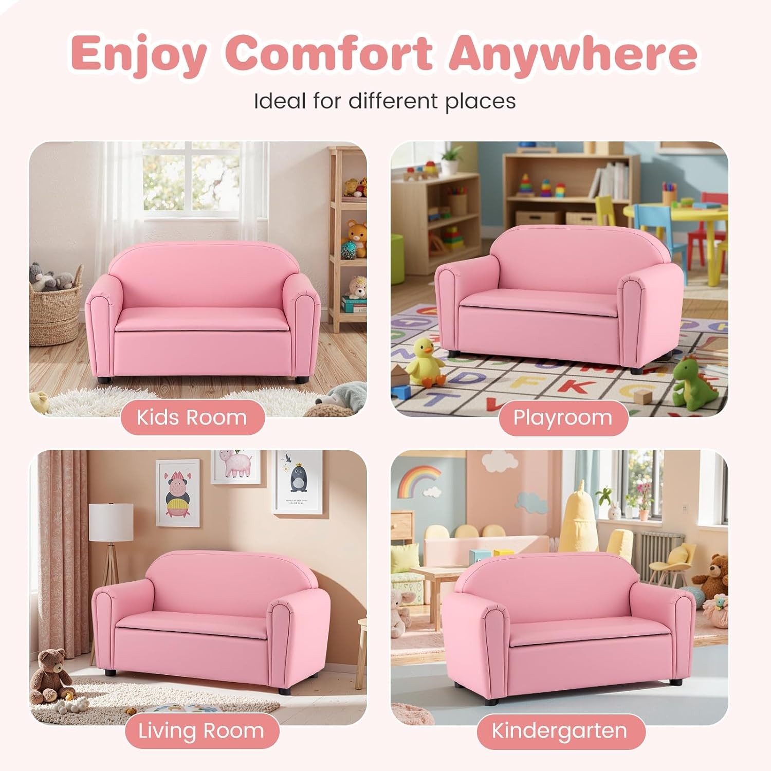 Kids Couch 2 in 1 Double Seat Children's Sofa w/Under Seat Storage PU Leather