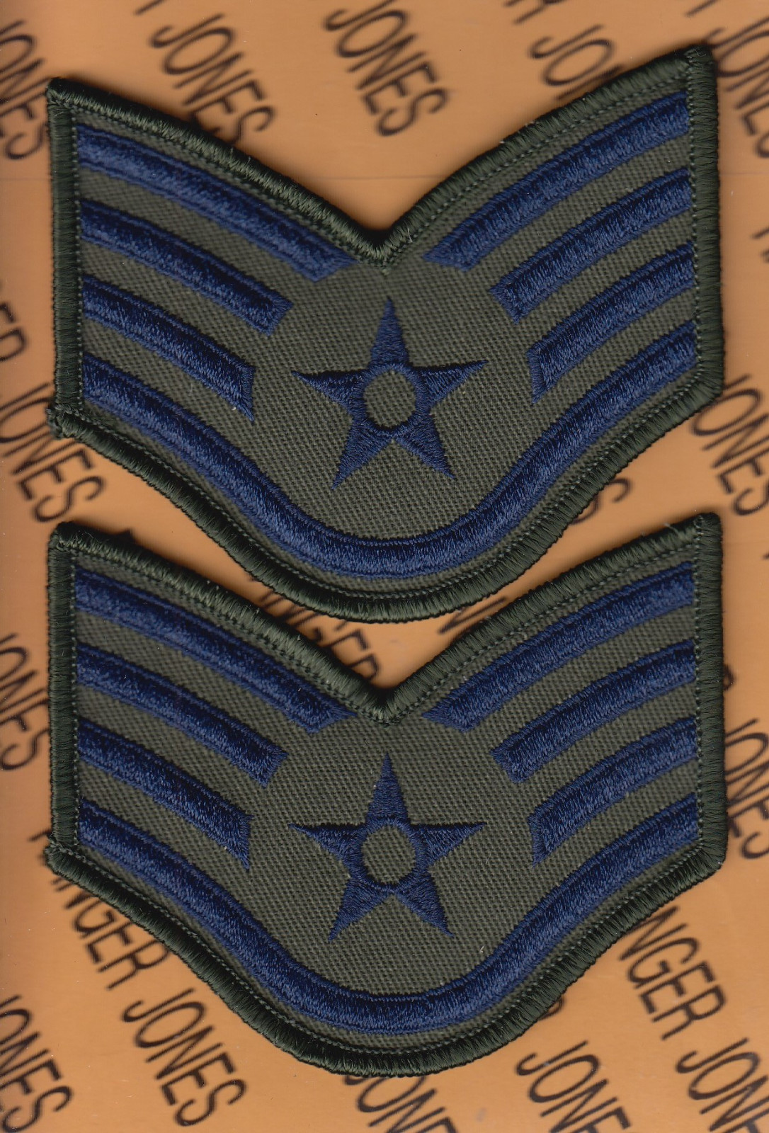 USAF STAFF SERGEANT E-5 SSgt Rank OD Green & Blue patch set 3 5/8" inch B