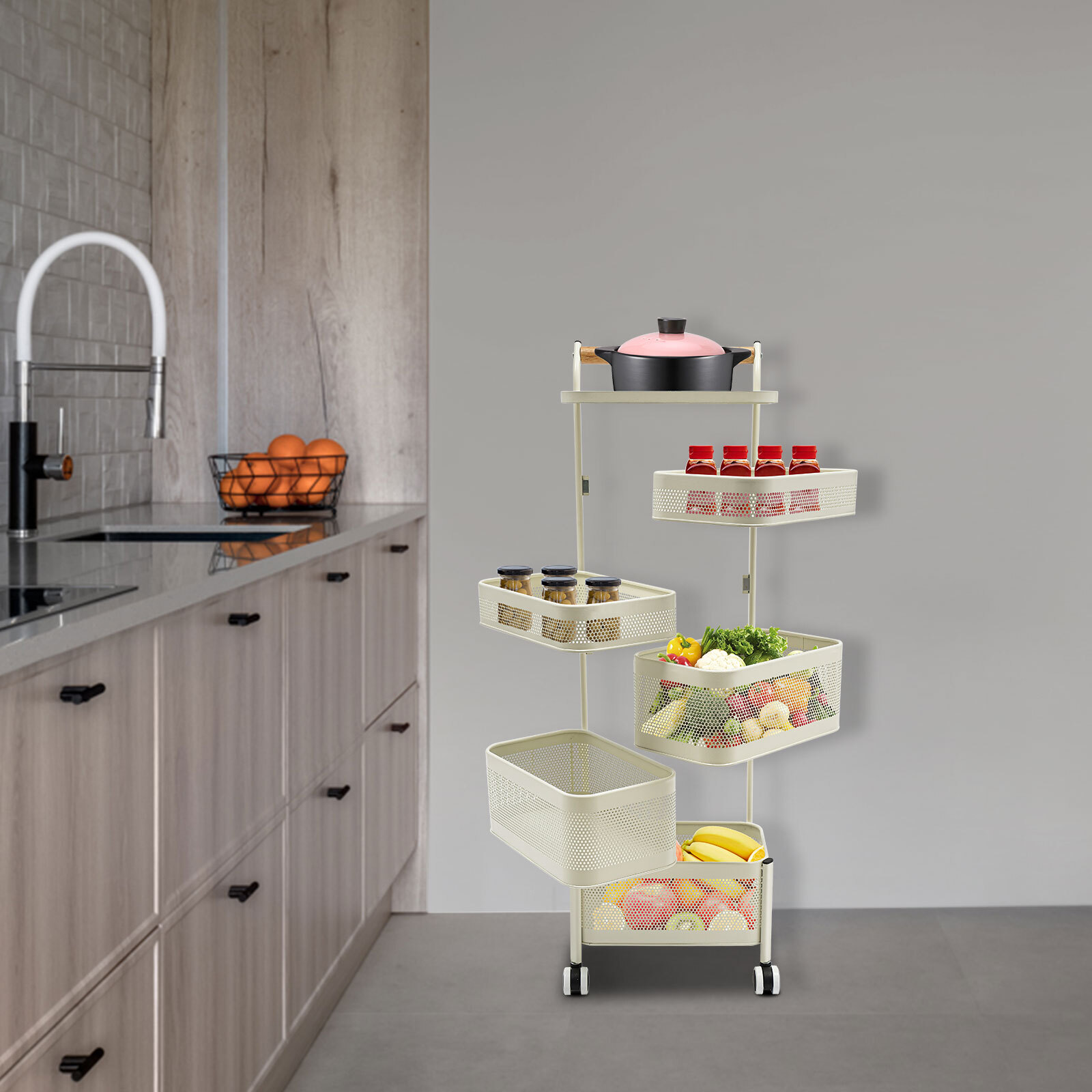 6 Tier Vegetable Rotating Basket Rack Fruit Snack Storage Kitchen Organizer