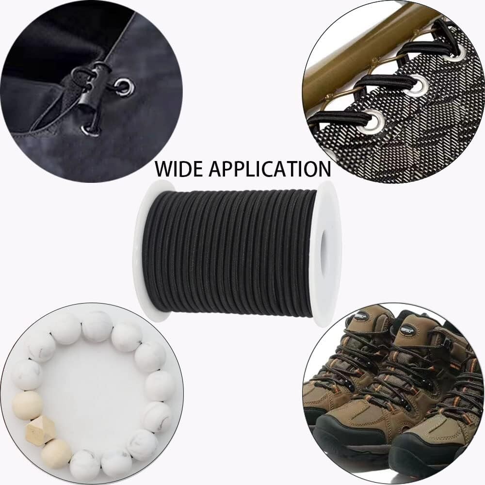 Black Beaded Cords for Bracelets & Jewelry Making - Elastic & Durable - 50 Yards