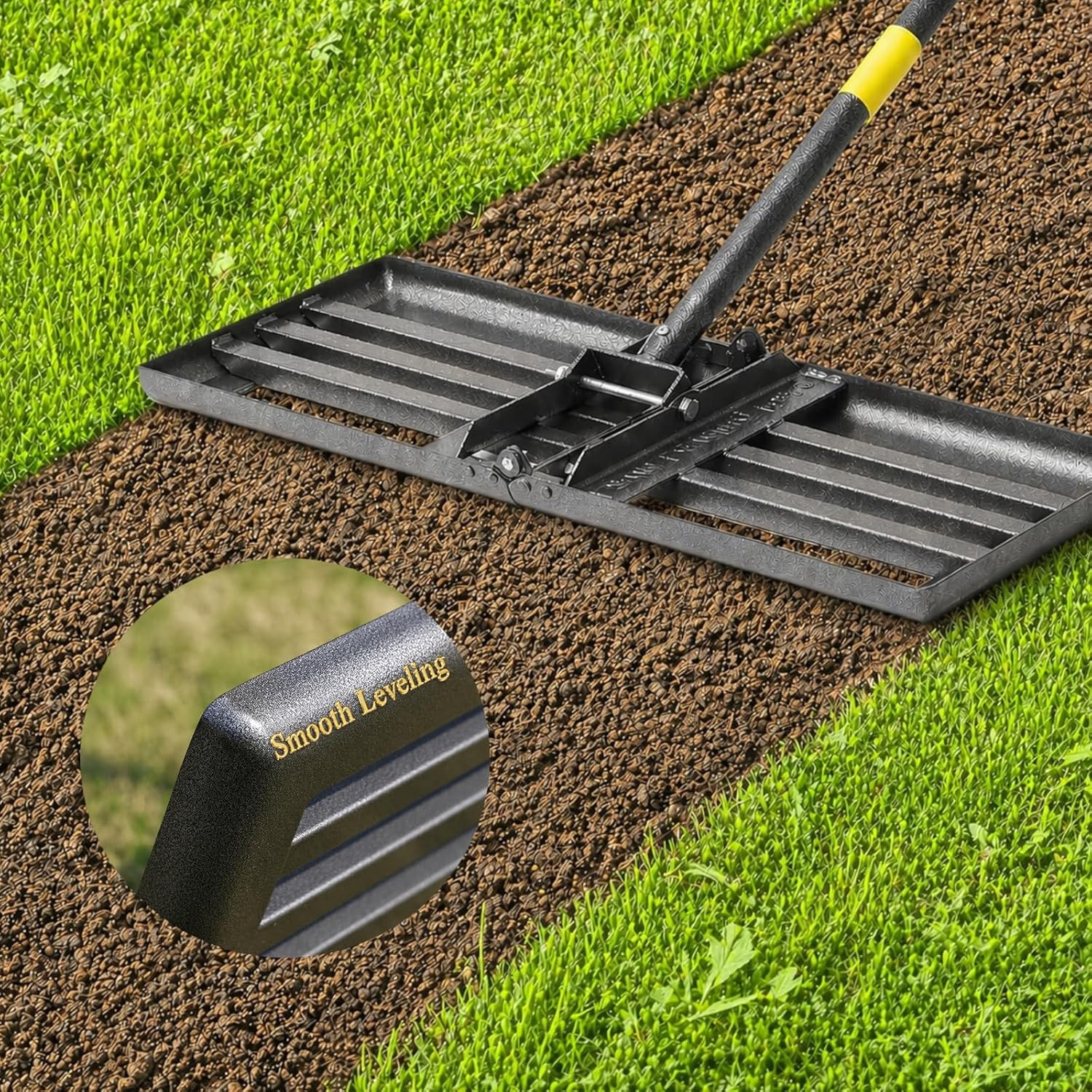Lawn Leveling Rake - Heavy Duty 30" X 10" Lawn Leveler,Anti-Flip Edge, Adjustabl