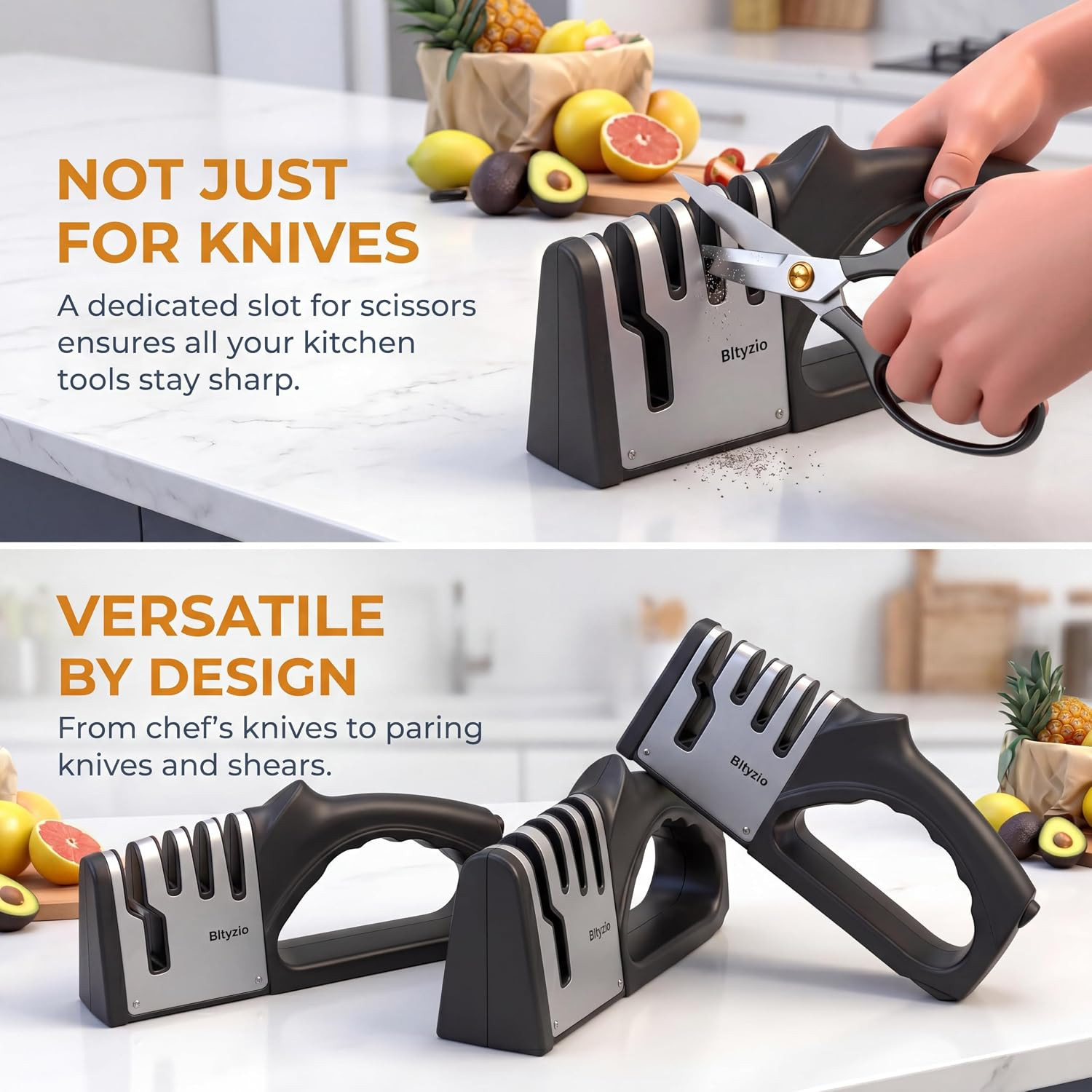 4-In-1 Manual Knife Sharpener for Kitchen Knives & Scissors, Professional Pull-T