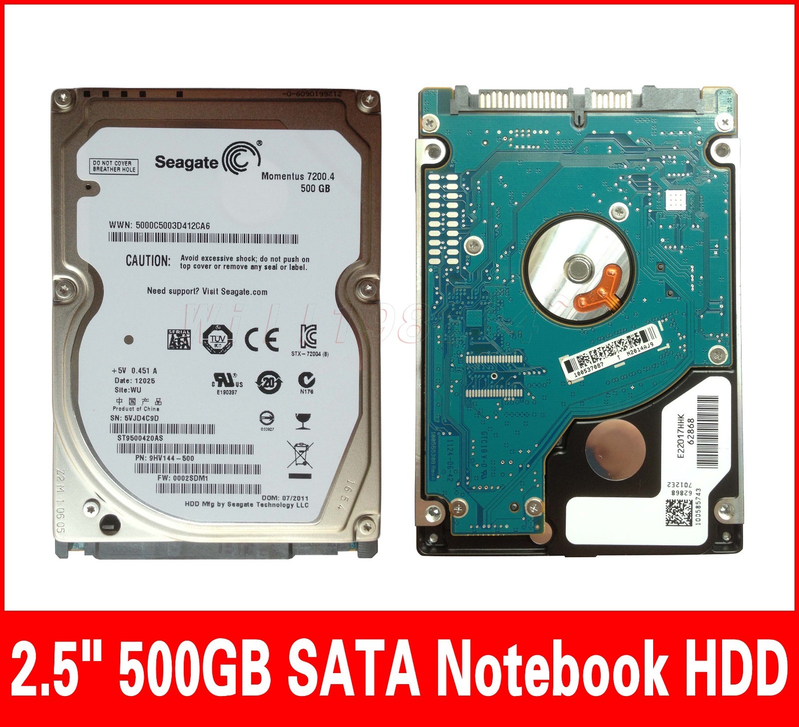 Seagate 2.5" 500 GB Internal SATA HDD Hard Drive 7200RPM ST9500423AS ST9500420AS