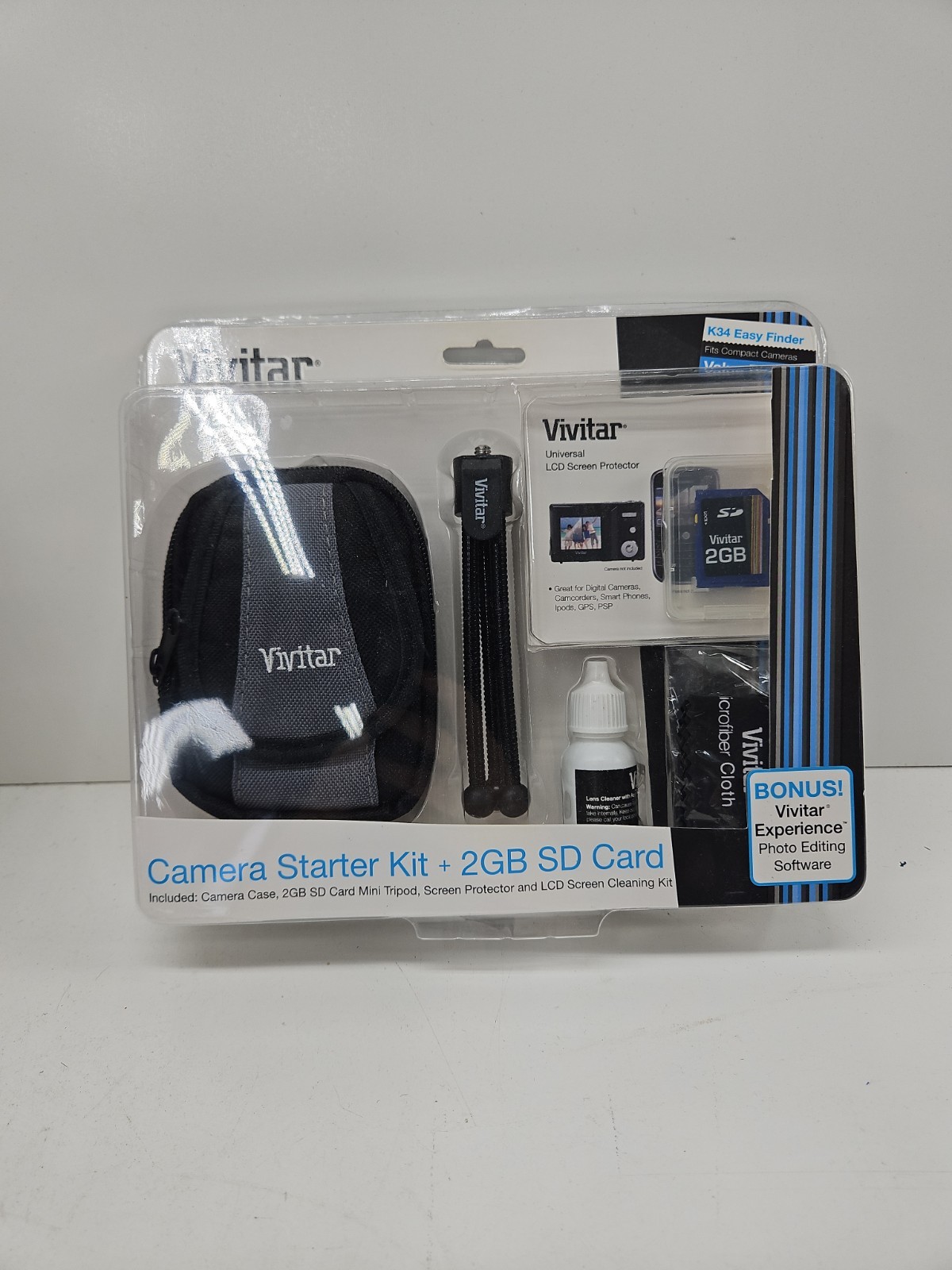 Vivitar Camera Starter Kit 2GB SD Card Case Mini Tripod Cleaning Kit Protecto