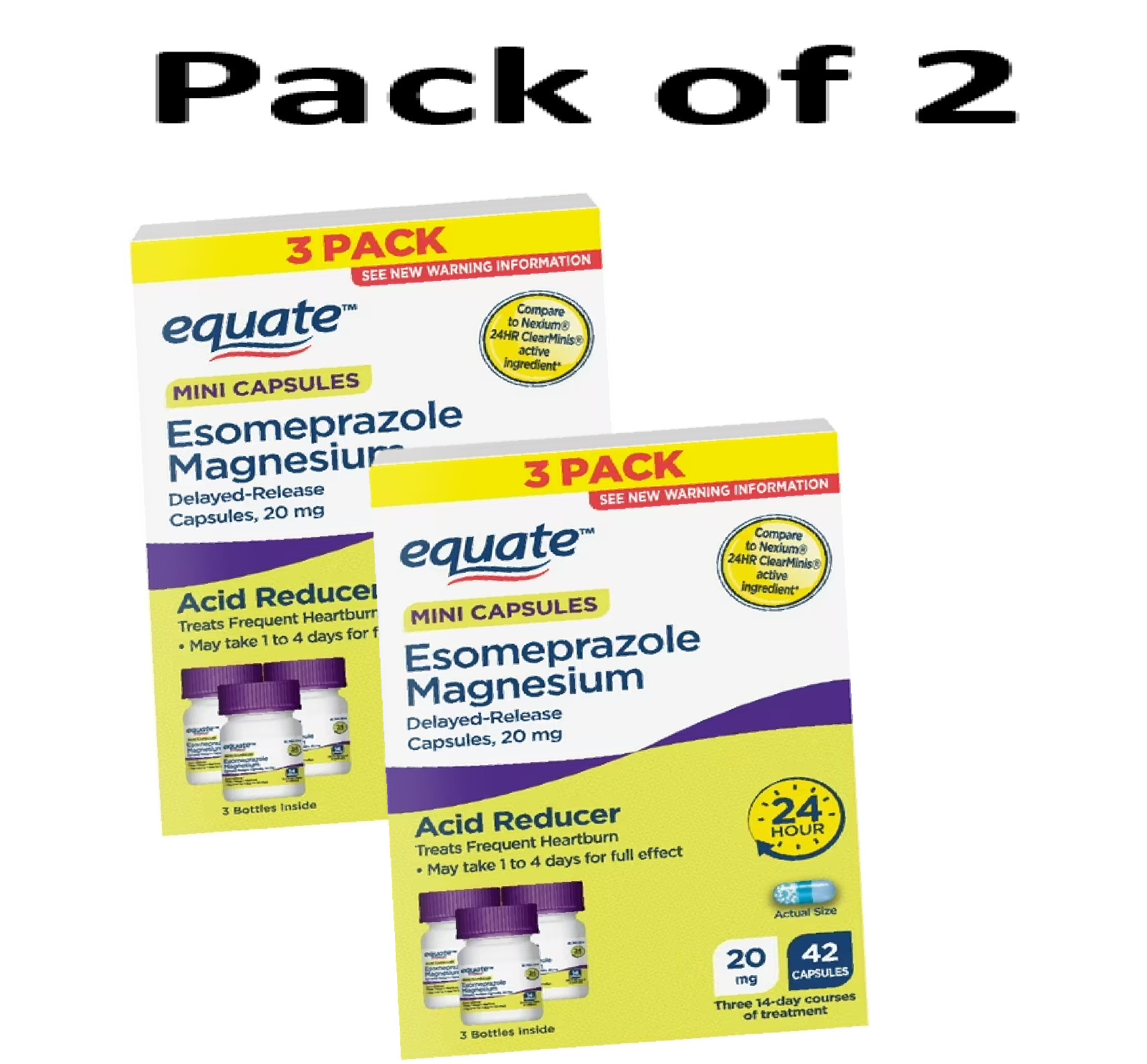 2 PK Equate Esomeprazole Magnesium Acid Reducer Capsules, 20 mg, 42 Count