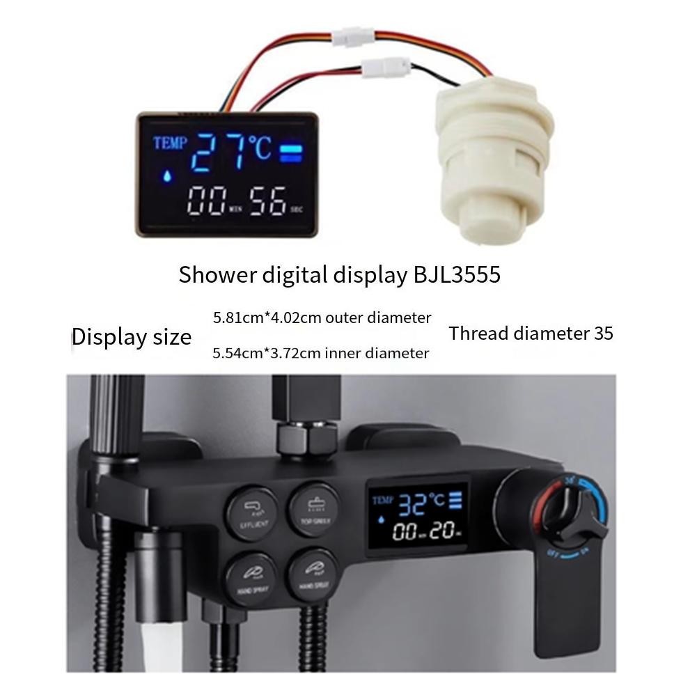 Square Digital Shower Head with Water Powered Thermometer and Display Screen