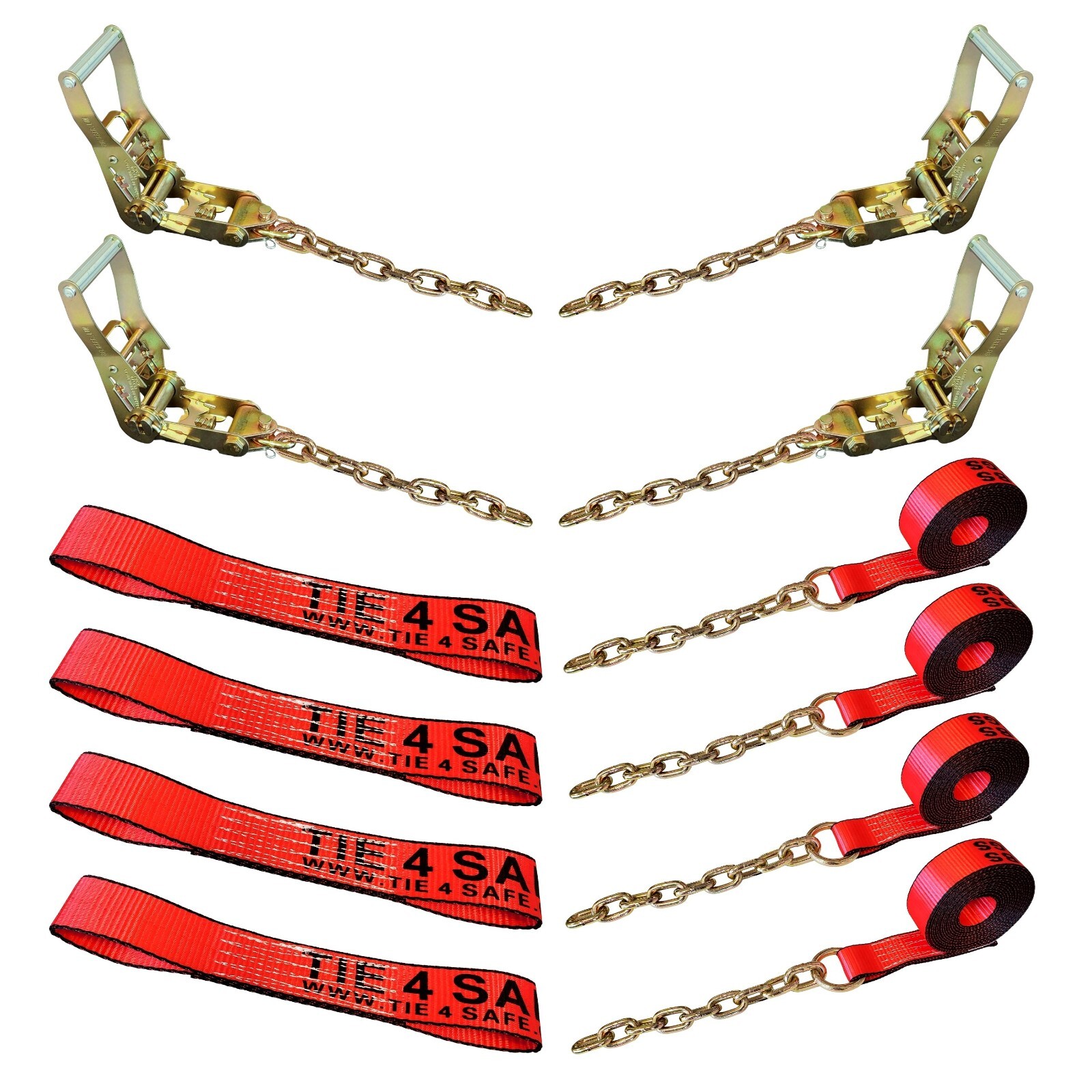 2" x 14' 8 Point Rollback Tow Truck Tie Down System w/Chain End Towing Strap RED