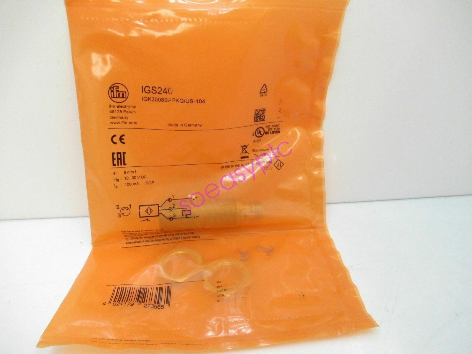 IFM IGS240 IGK3008BAPKG/US-104 Proximity Switch New #