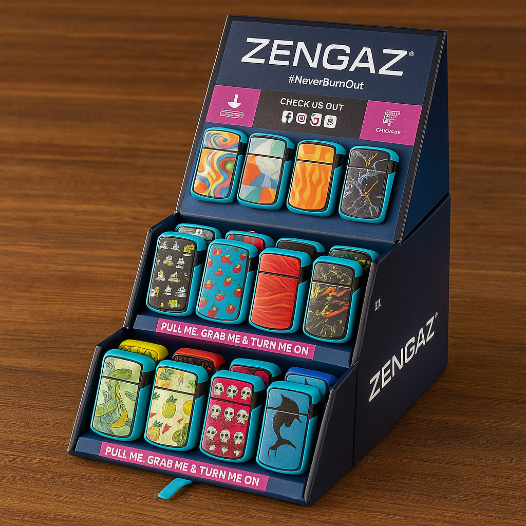 ZENGAZ Lighter Cube Display ZL-12 | 48-Count | Long-Lasting Fire Starter |