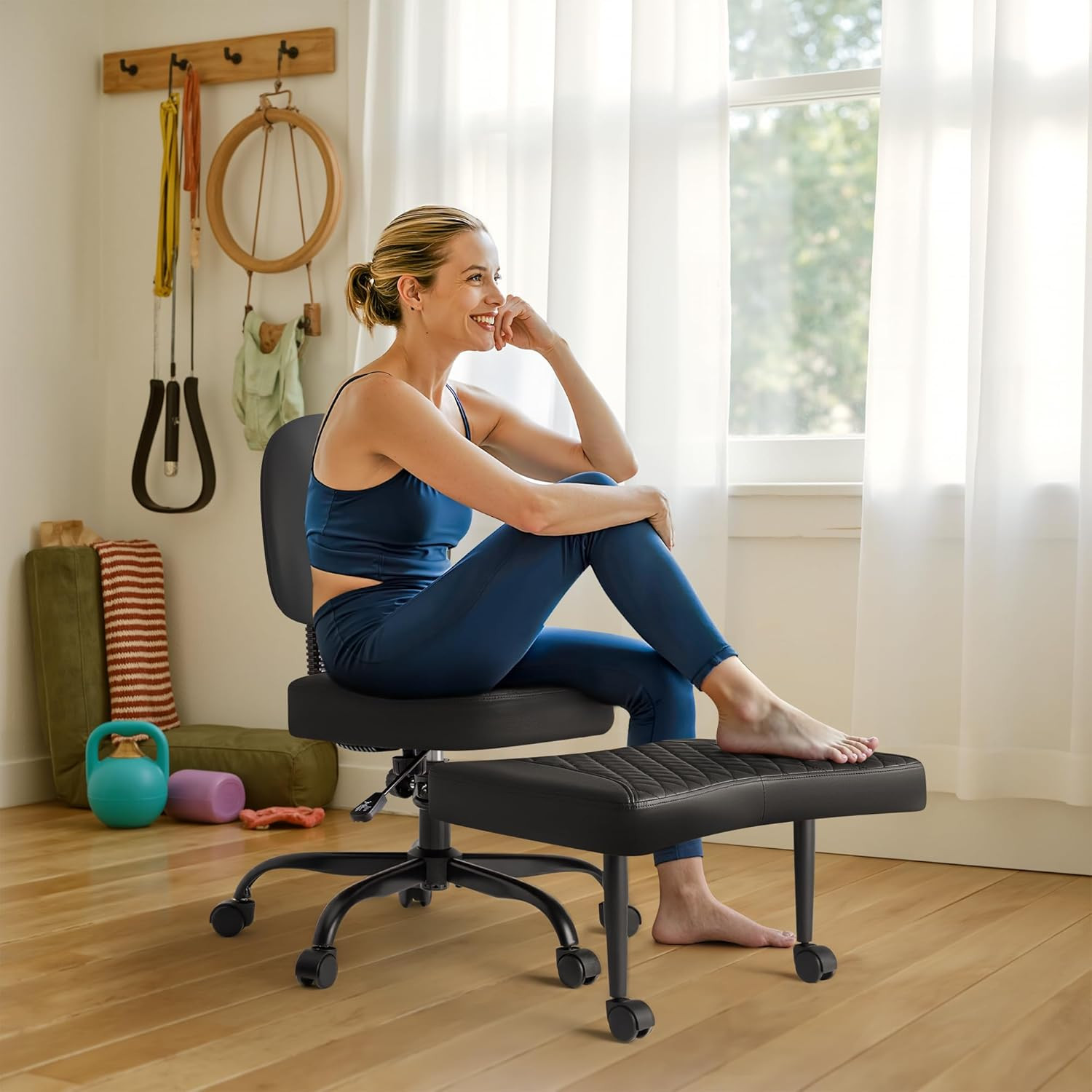 Ergonomic Criss Cross Office Chair with Wheels & Footrest for Home & Yoga