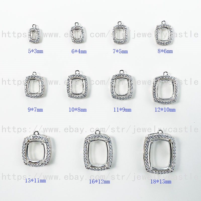 Cushion 5x3mm to 18x13mm Semi Mount Sterling Silver Pendant/Earring Pre Notched