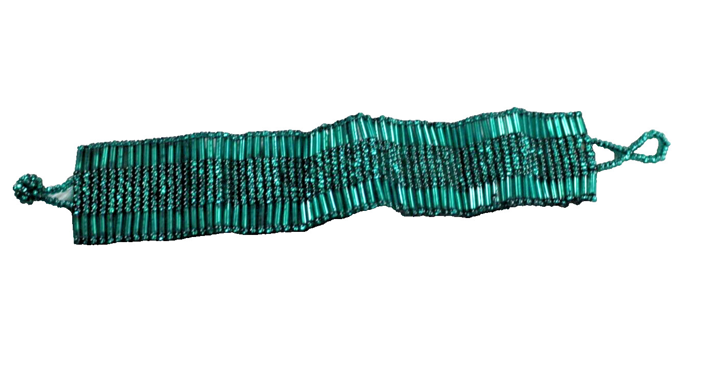Western Womens Bracelet 7.25 x 1.025 in Handcrafted Bead Shimmer Knot Green