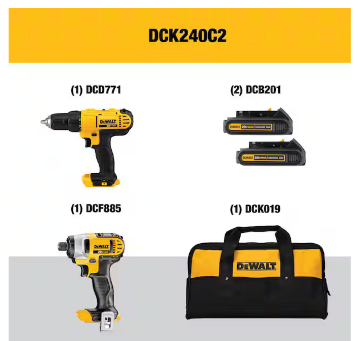 *NEW* DEWALT 20V MAX Cordless Drill/Impact 2 Tool Combo Kit 2x Battery DCK240C2