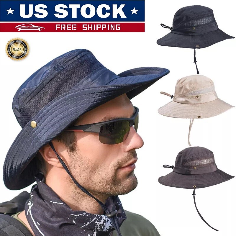 Men Wide Brim Sun Hat UV Protection Bucket Cap For Hiking Camping Fishing Safari