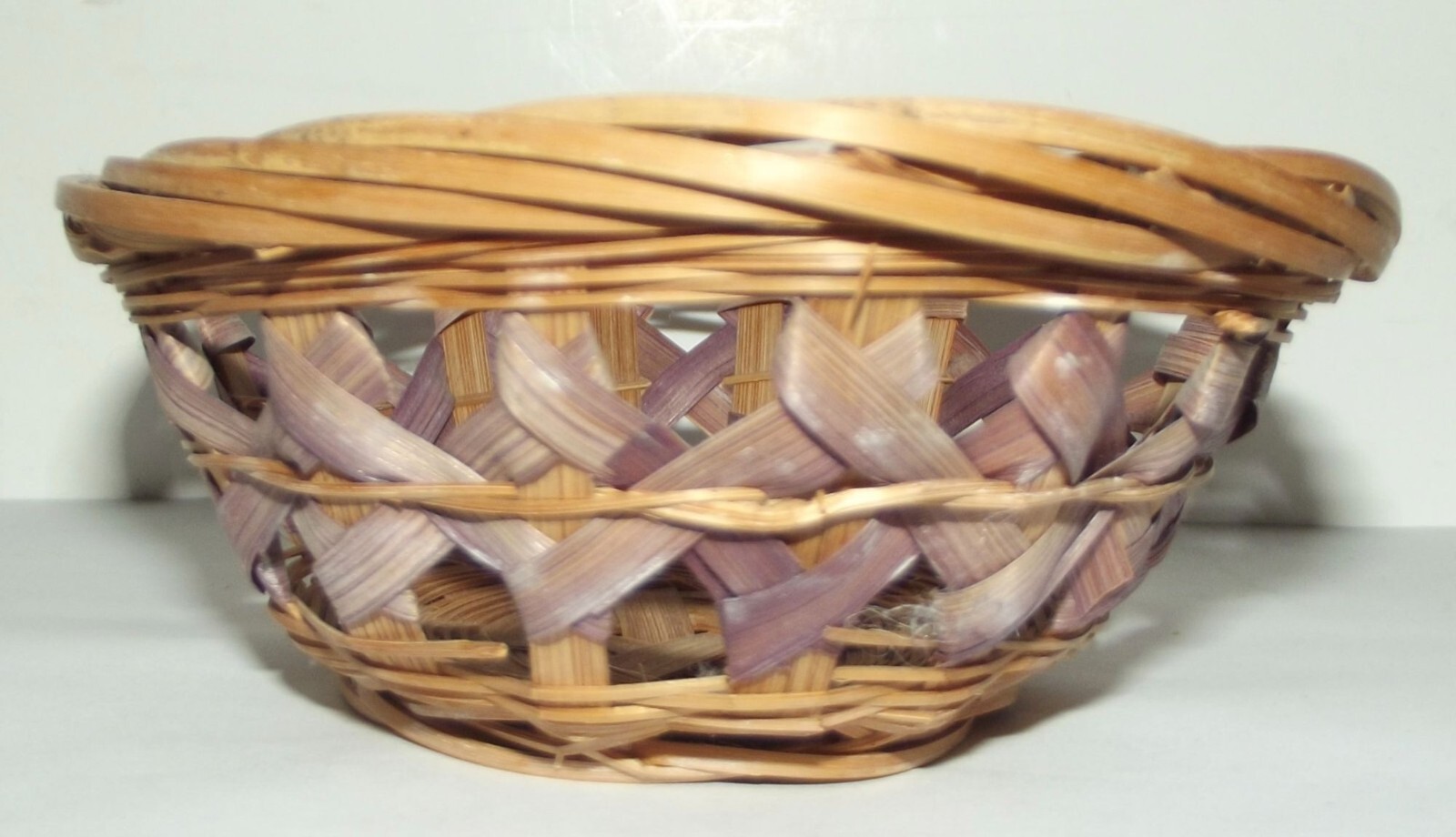 Basket small 5.5" oval woven tiny open trinket brown purple