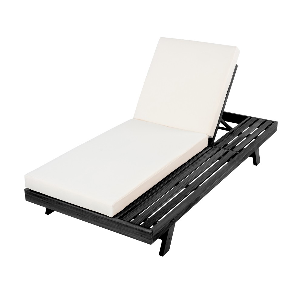 Outdoor Adjustable Sun Lounger w/ Cushion, Acacia Recliner Chair