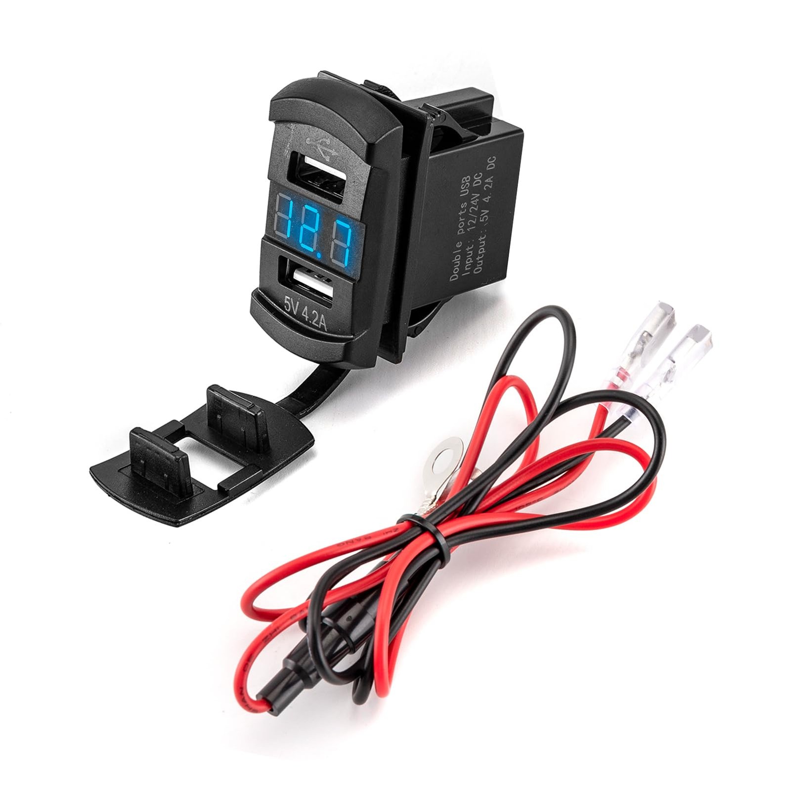 12v USB Rocker Switch Dual Charger/Outlet with LED Voltmeter Display Compatib...
