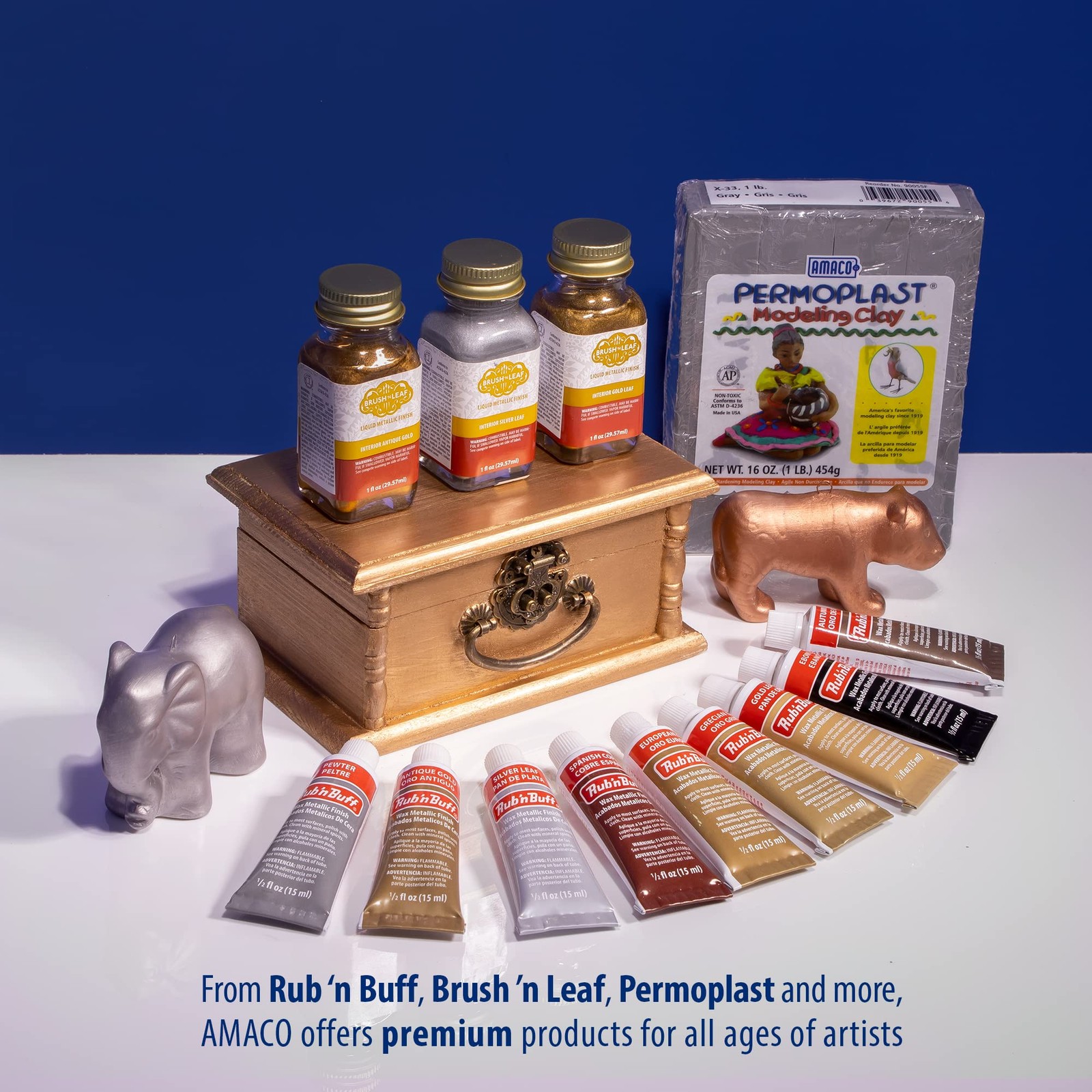 Rub n Buff Wax Metallic Finish 3 Color Kit - Antique Gold Grecian Gold and Go...