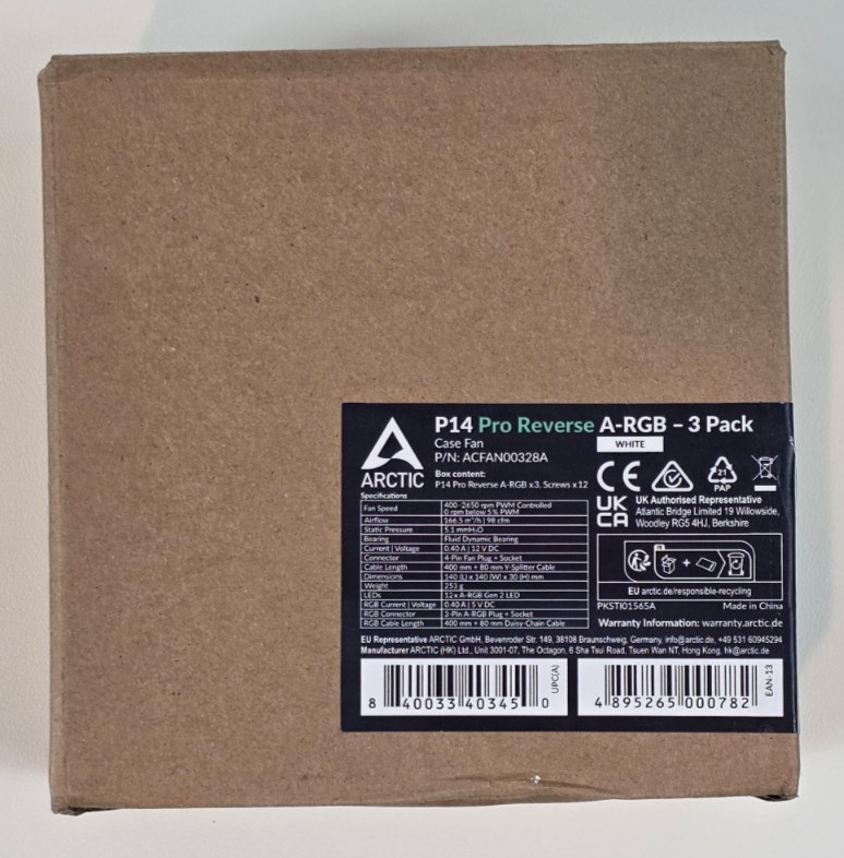 ARCTIC P14 Pro Reverse A-RGB White Case Fan 140mm Pack of 3
