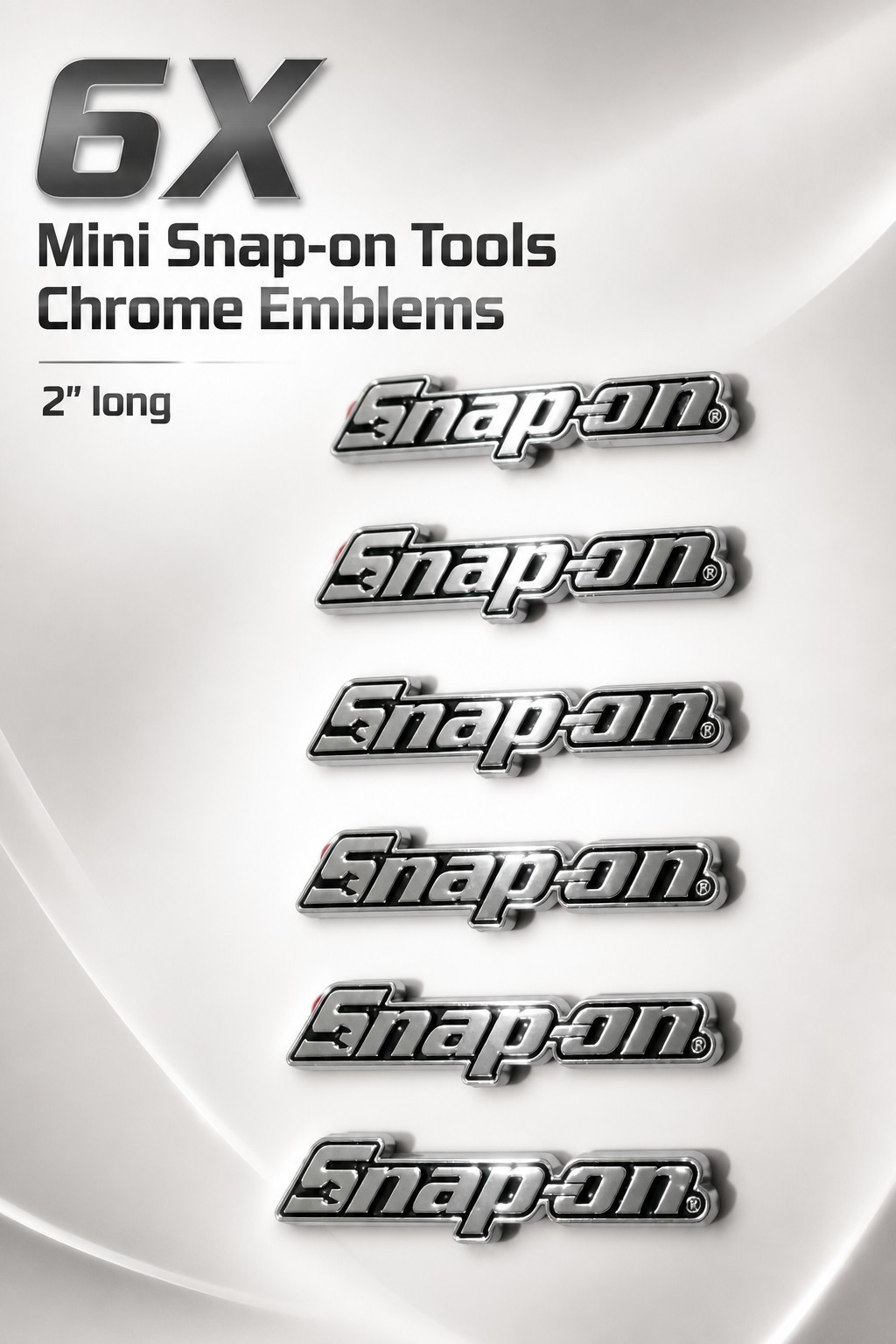 6PK SNAP ON TOOL BOX LOGO EMBLEM Silver Chrome Plastic Badge Decal 2" NEW MICRO!