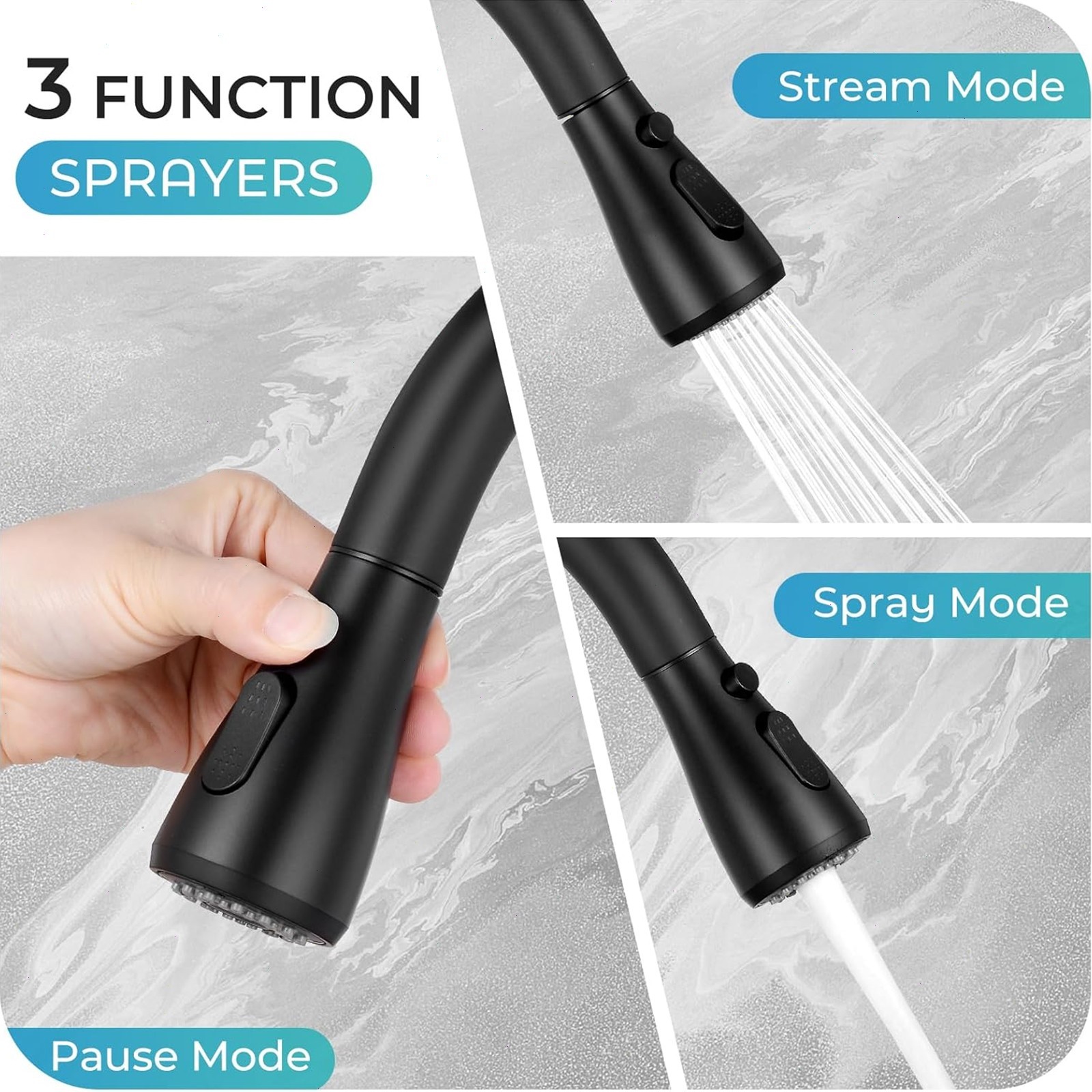 Black Kitchen Faucet with Soap Dispenser High Arc Pull Down Sprayer Sink Mixer