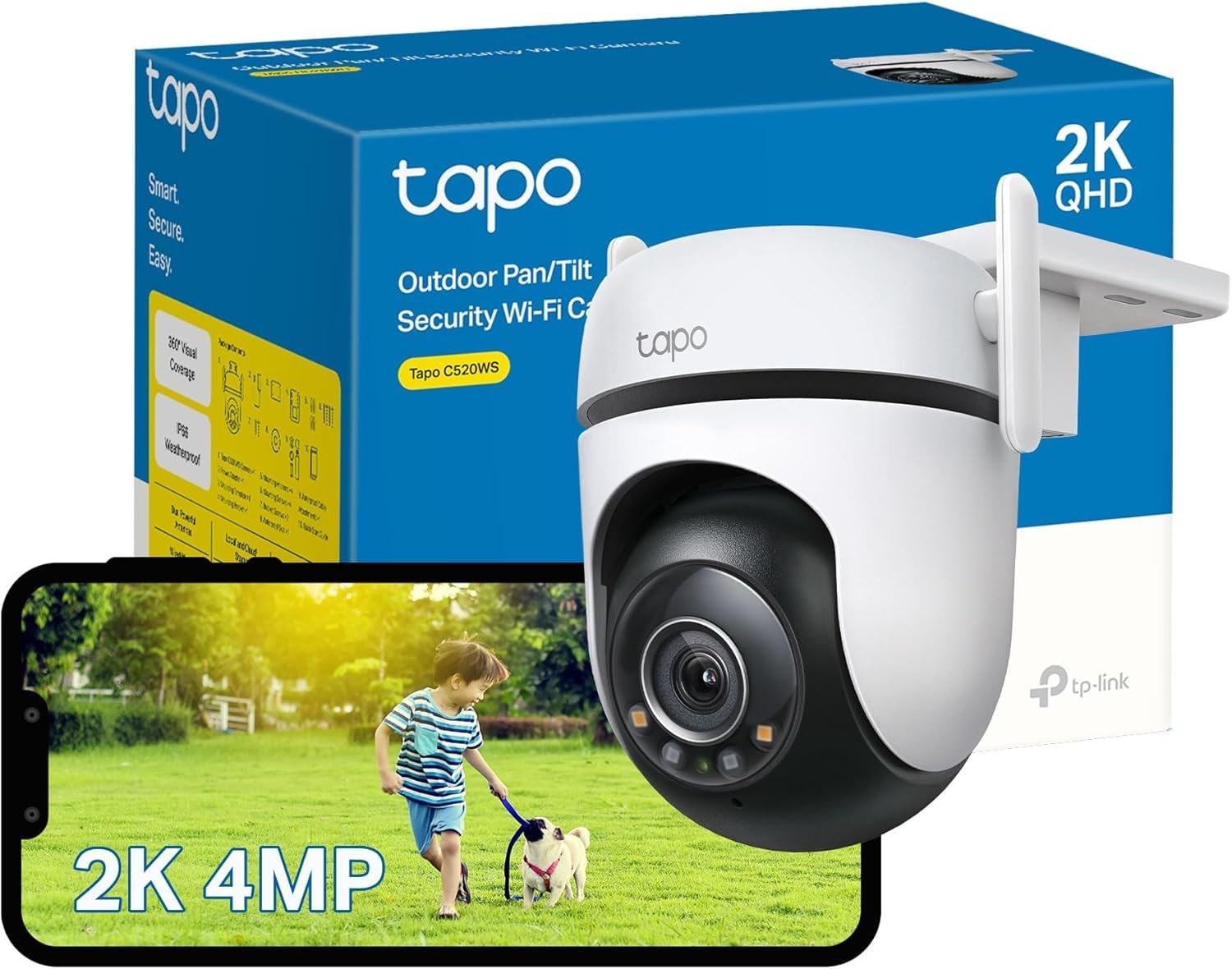 TP-Link 2K QHD Outdoor Pan/Tilt Wi-Fi Security Camera, 360° View, Motion Trac...