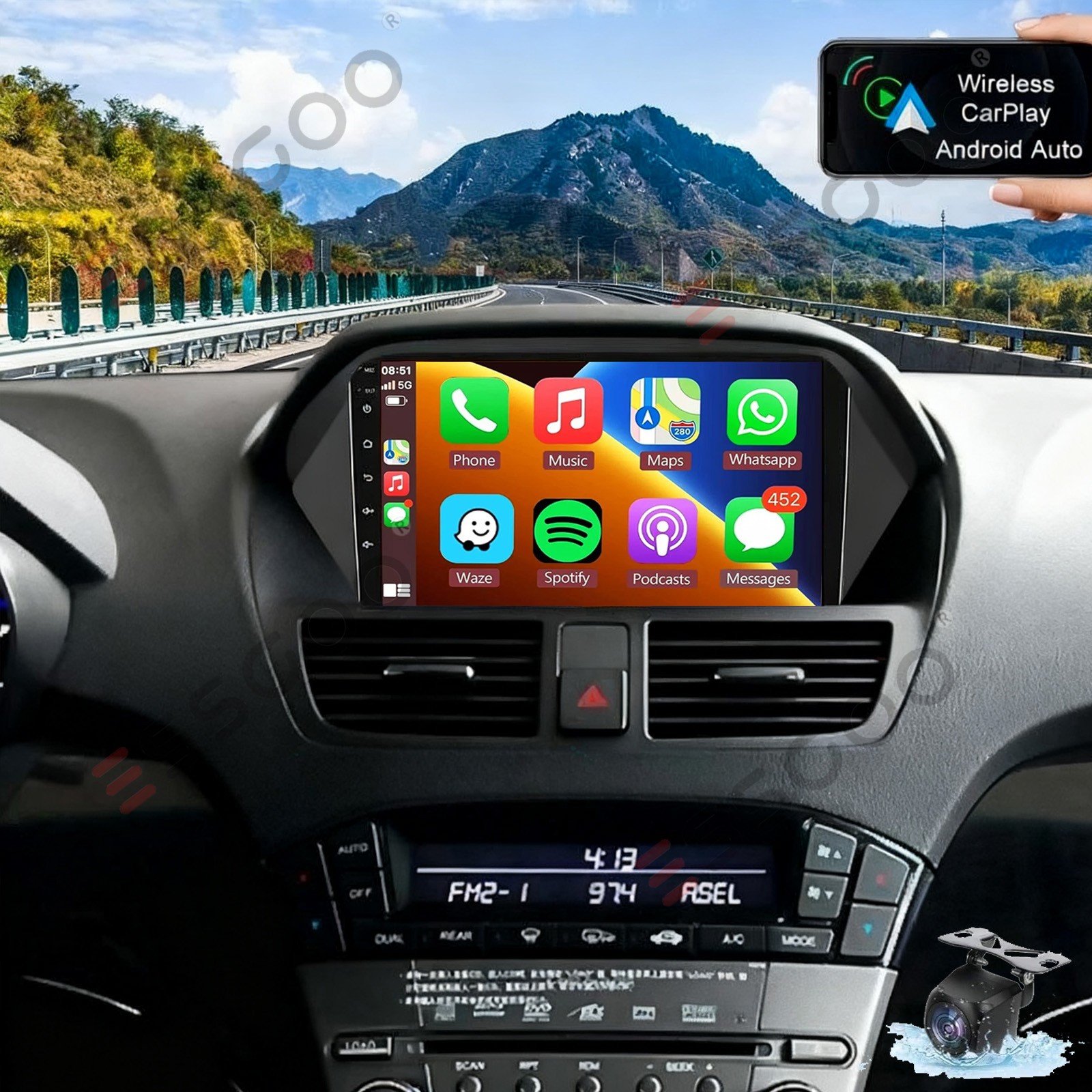 64GB Apple Carplay Android 15 Car Stereo GPS For Honda Acura MDX 2007-2013+CAM