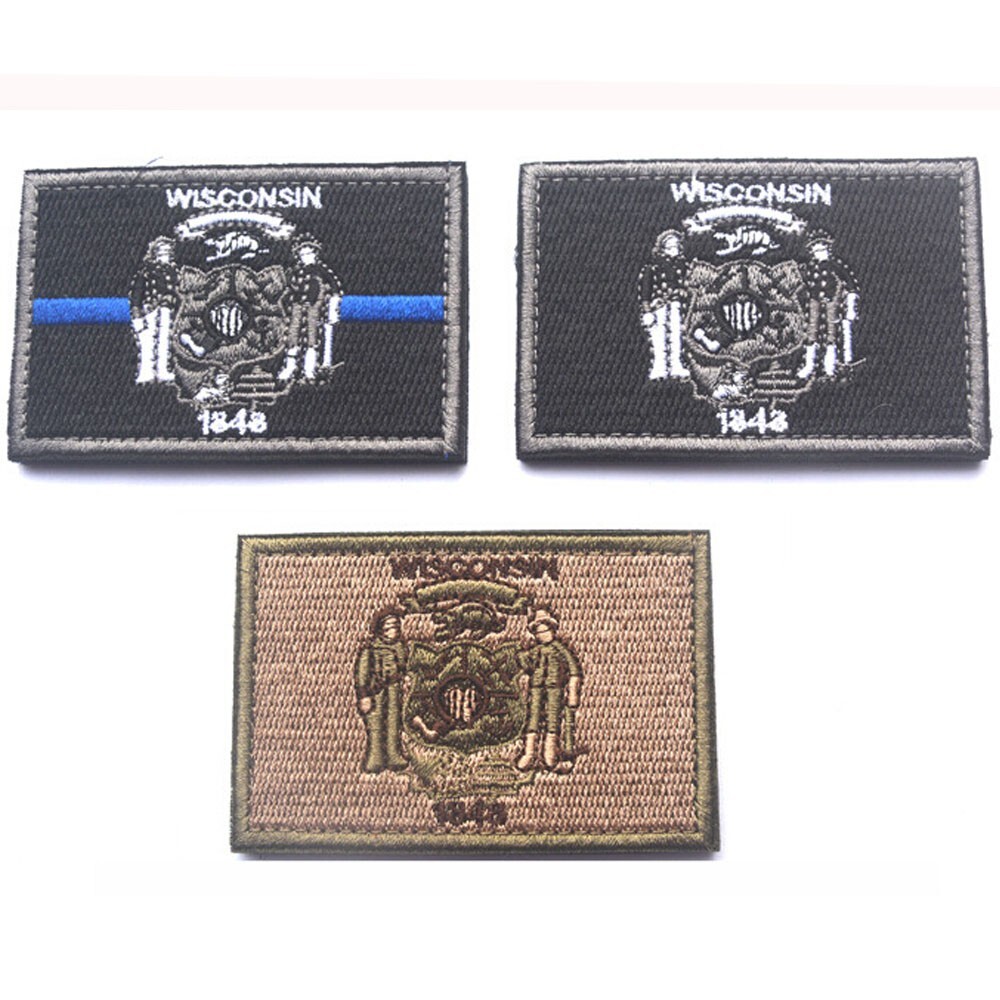 3PCS WISCONSIN STATE FL US AMERICAN FL Tactical Embroidered Hook Loop Patch