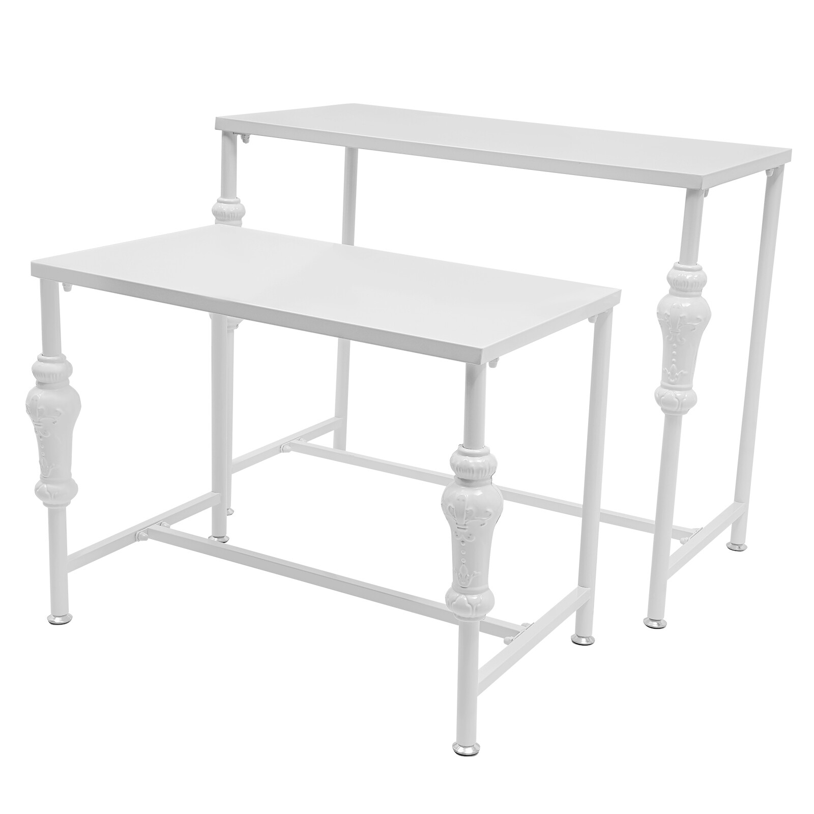 2PCS White Industrial Retail Display Tables Standing Clothing Shoes Display Rack