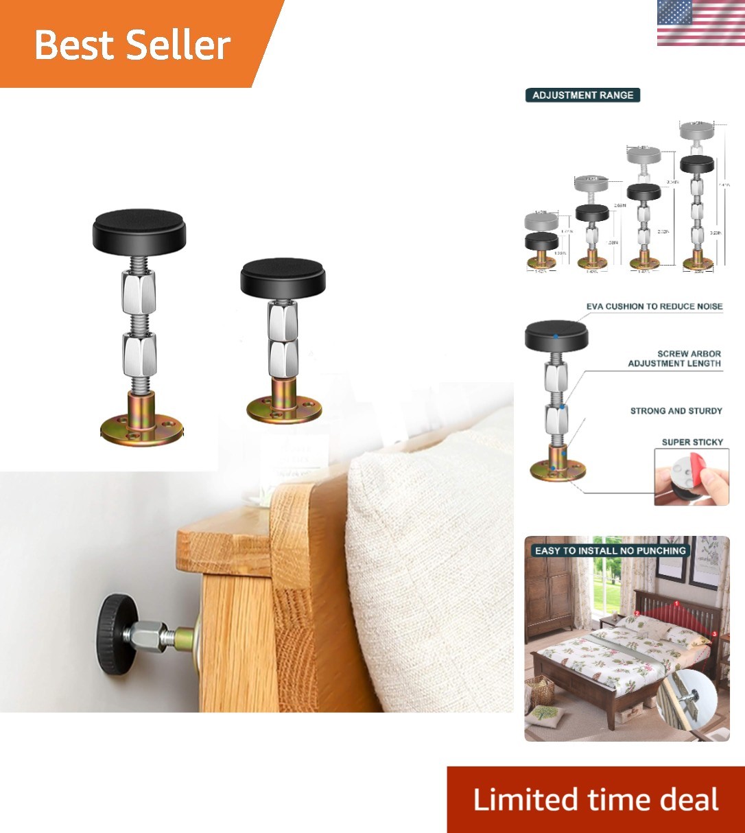 Headboard Stoppers for Wall, Adjustable Iron Bed Frame Anti-Shake Tool, Easy ...
