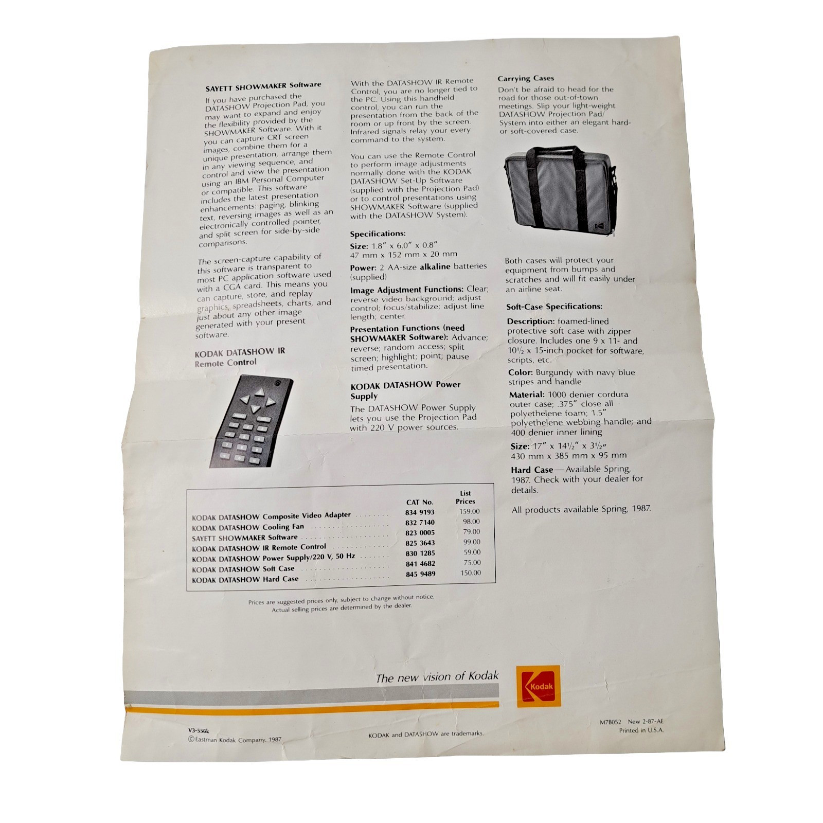 Kodak Datashow Manuals Vintage 1987 Projection System