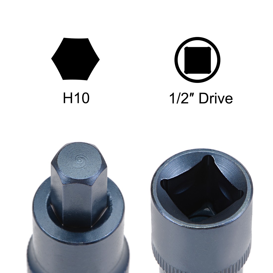 1/2" Drive x 10mm Hex Bit Socket S2 Steel Bits CR-V Sockets Metric 2"