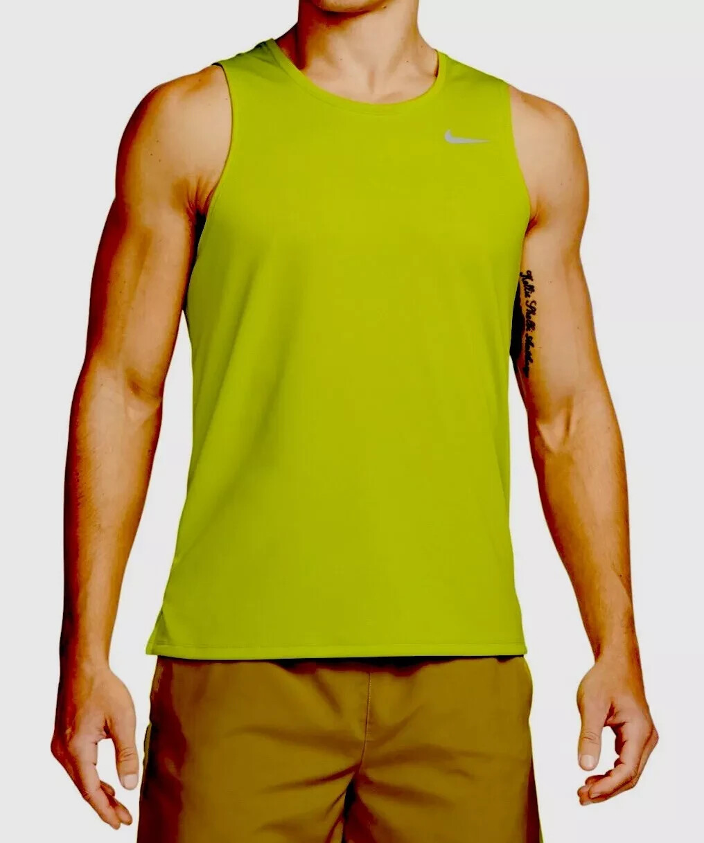 Nike Dri Fit Miler Lime Green Running Tank Top DV9321 308 Men’s Size Large