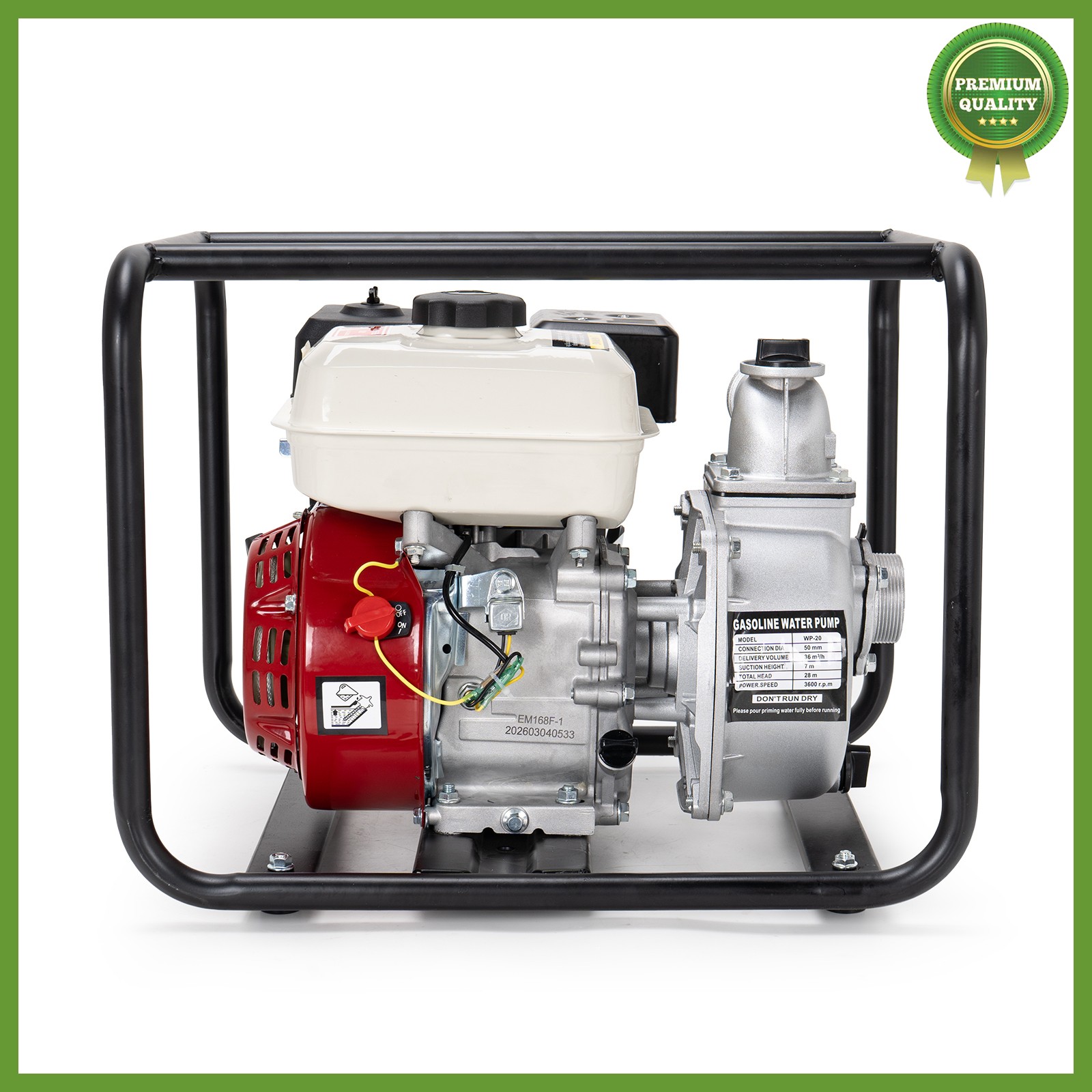 Gas-Powered Water Pump 2'' Semi-Trash Water Pump Transfer Pump 158GPM 26.2ft