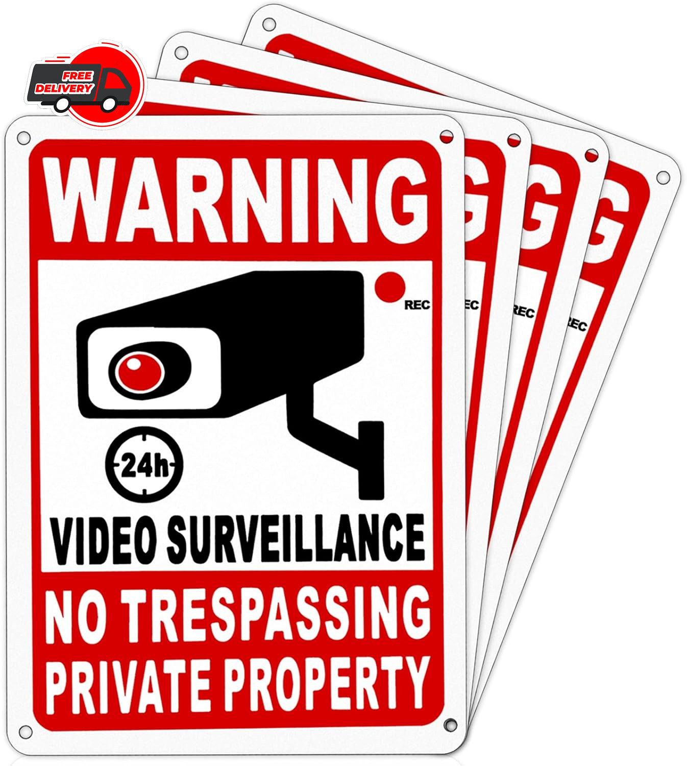 4 Pack Large Warning Security Cameras In Use Metal Sign for House Business