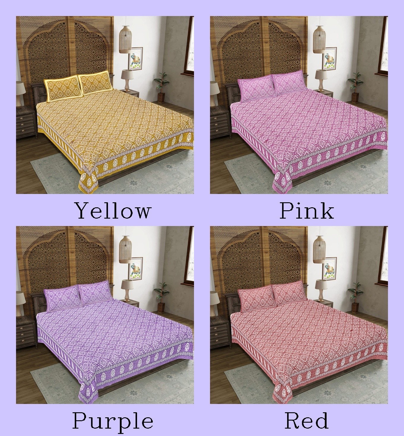 Indian Handmade Manndala Cotton BedSheet With 2 Pillow Cover Kajukatli Design