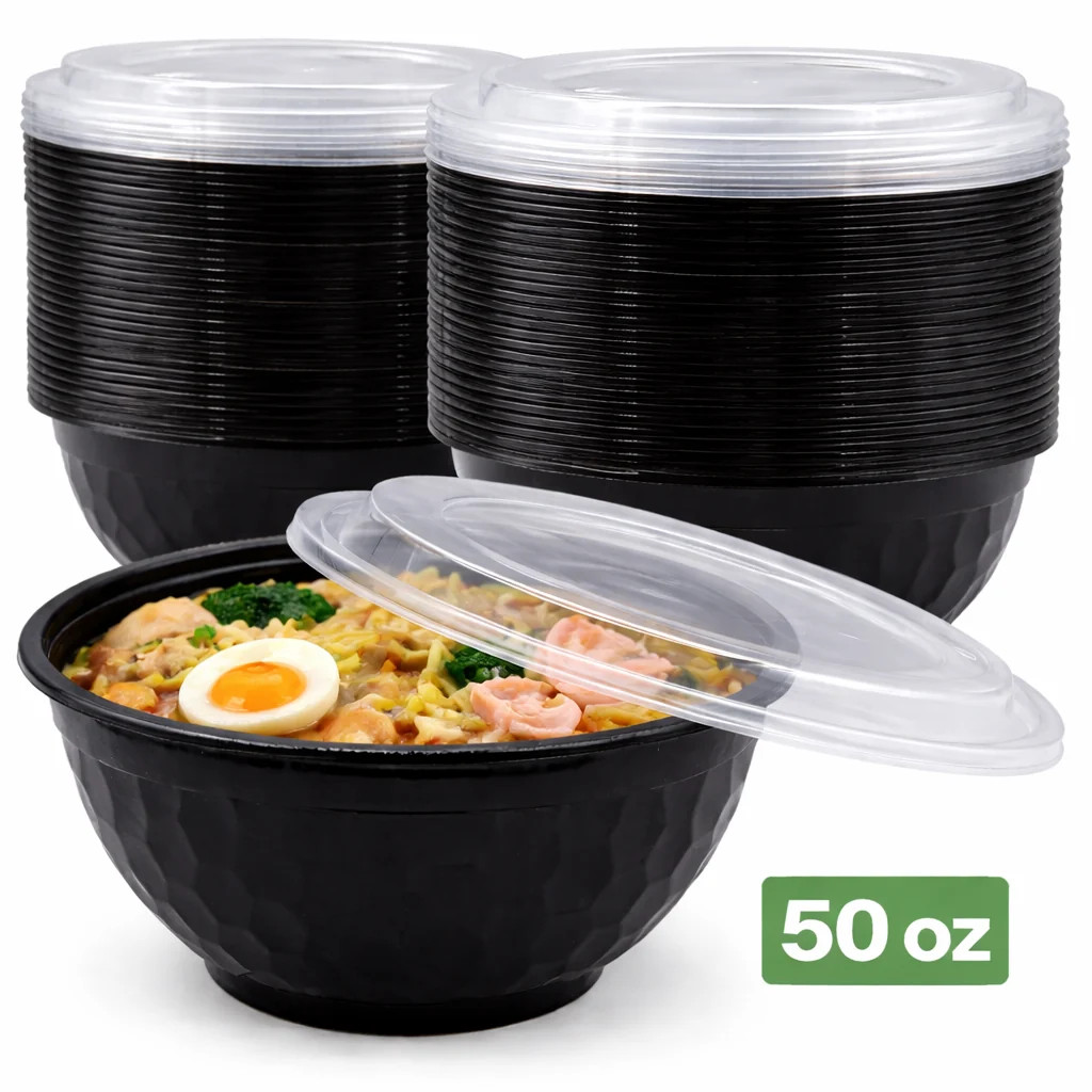 ProTakeOut, 50 oz Microwaveable Noodle Bowls with Lids – 120 Sets (40/6)