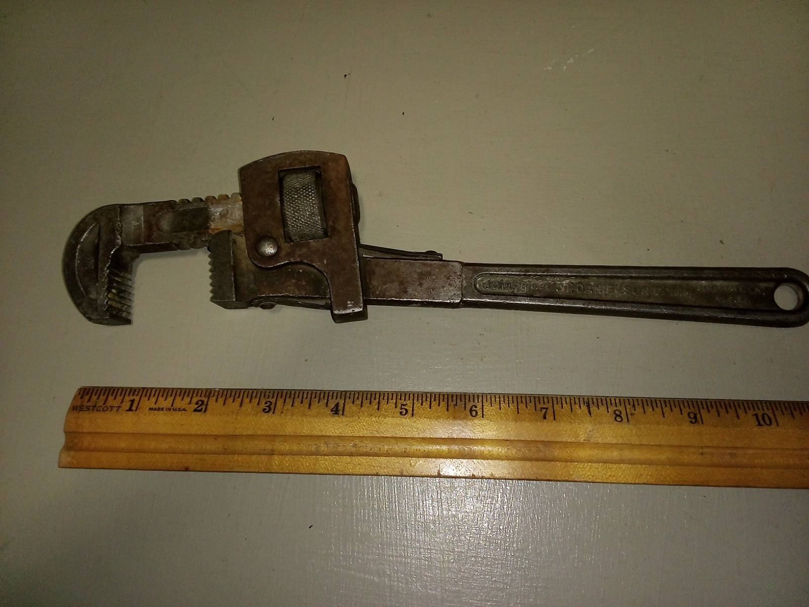 JP Danielson Co. 10" Pipe Wrench Made in USA. Working condition and vintage.