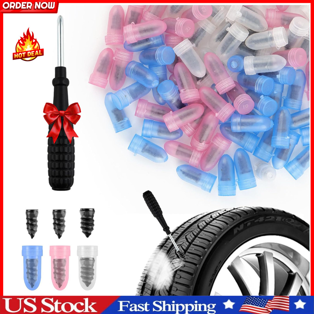 100 Pcs Rubber Tire Nail Repair Kit Screw In Tire Plugs for Car Truck SUV Van