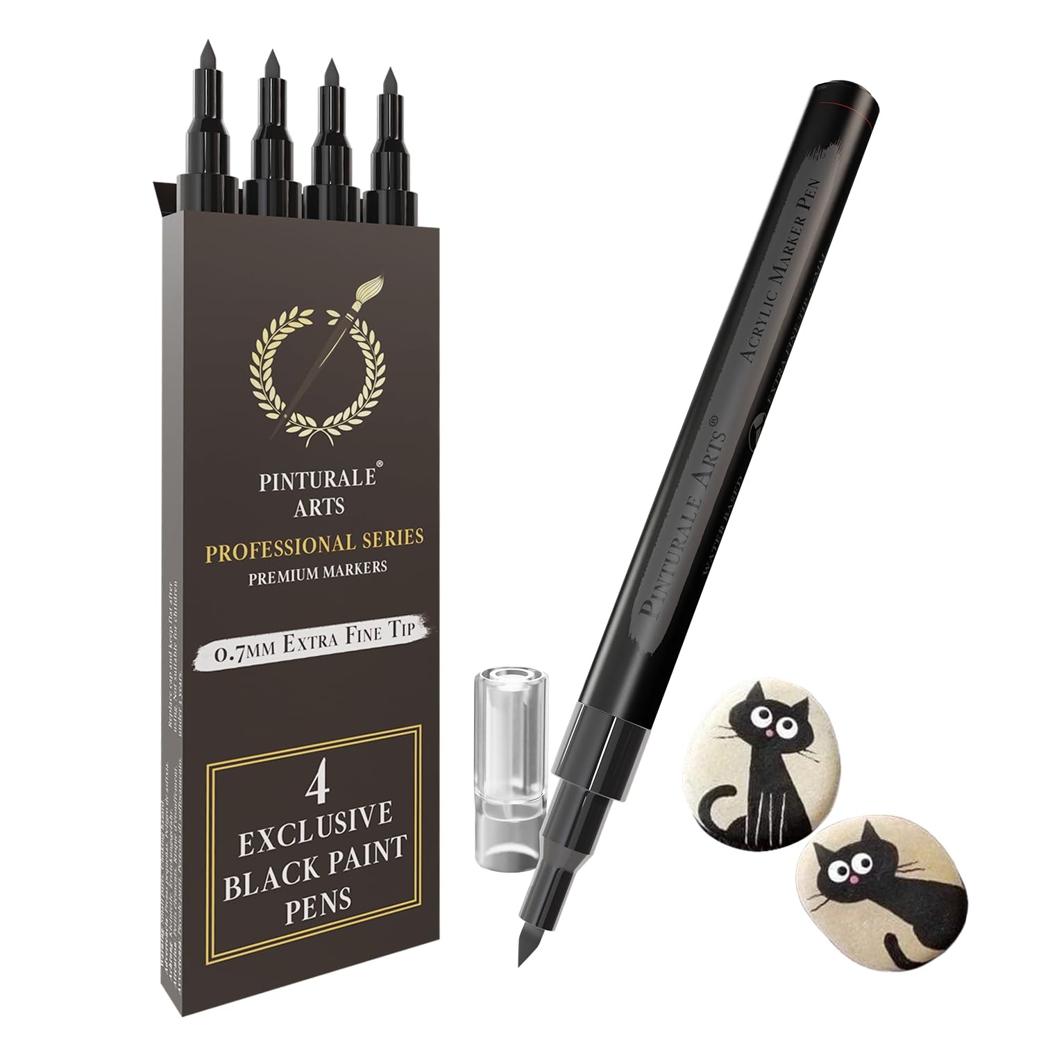 Pinturale Arts Black Paint Pen Fine Tip | Set 4 1 Count (Pack of 4),