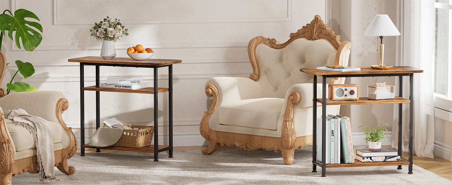 C Shaped Side Table, End Table Set of 2, Sofa Couch Table