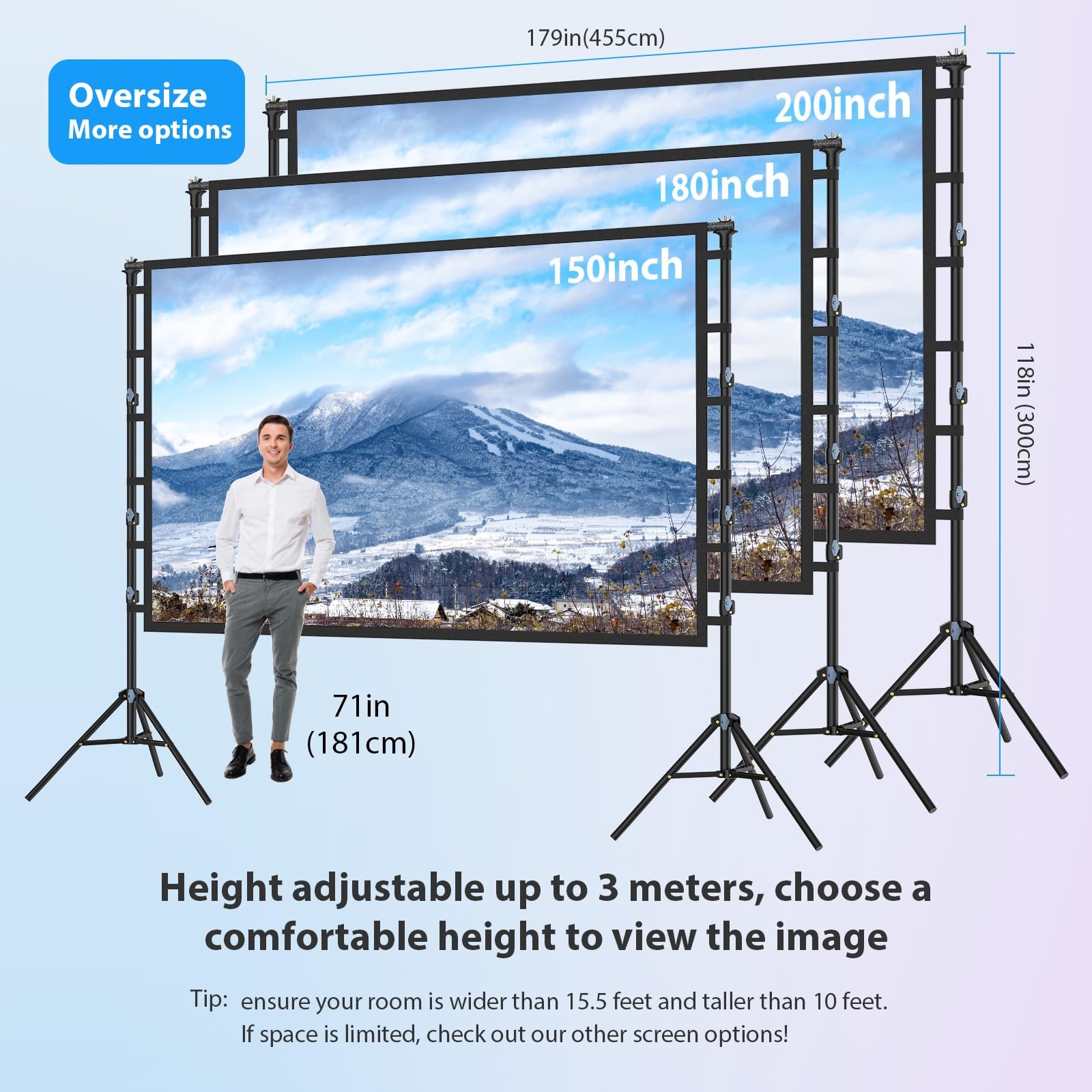 200 Inch Projector Screen with Stand: 16ft Portable Large Projection Screen a...