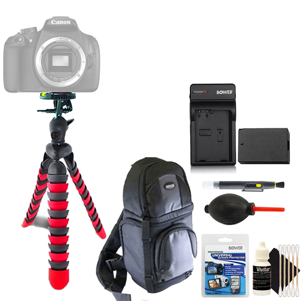 Flexible Tripod + Replacement LP-E10 Battery + Screen Protector + 3pc Cleaning K