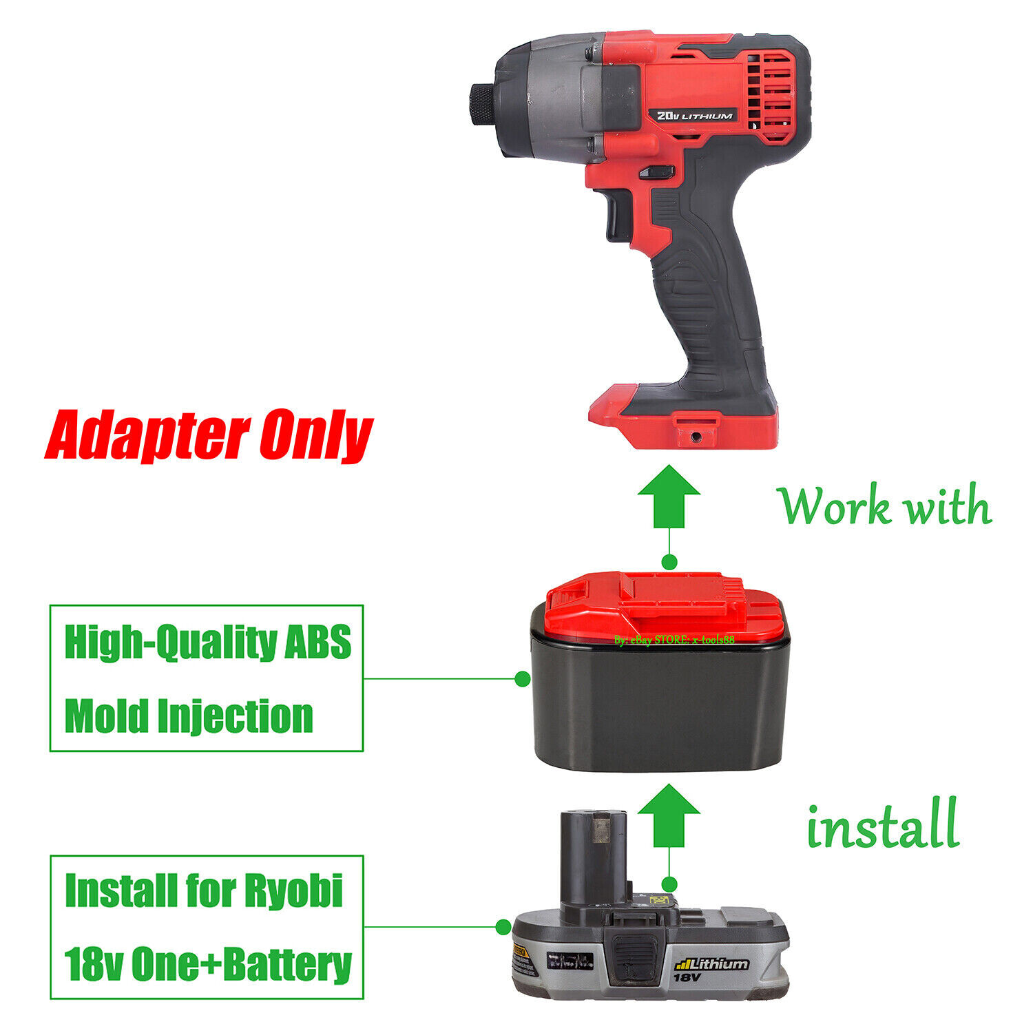 Adapter for Bauer 20v Cordless Tool To for Ryobi 18v Li-lon Battery (No Battery)
